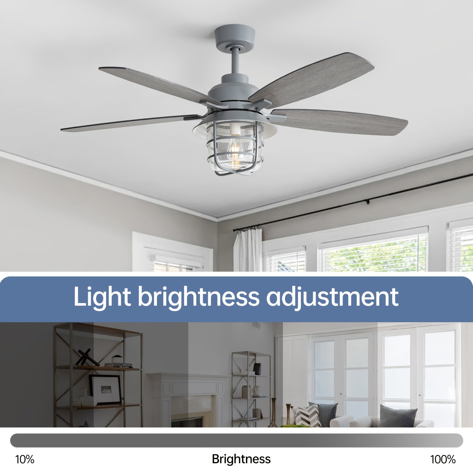 Sofucor 52" Ceiling Fan with Light, 5 Blades, Glass Lampshade, Remote Control, E26 Bulb Included, Quiet Operation, Dimmable, Large DC Motor Ceiling Fan