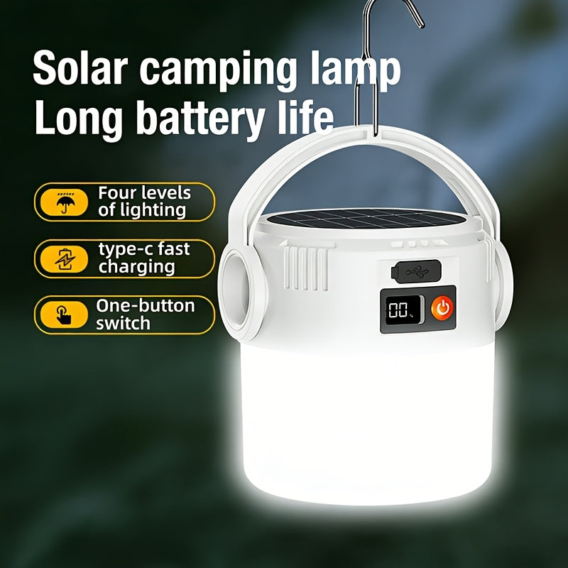 1 set solar camping light, foldable LED spotlight, portable lighting lamp, home emergency light, outdoor camping light, solar camping light, LED bulb light, solar dual charging, compact design, maximum brightness 500 lumens