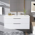 Bathroom Vanity with Sink - Wall Mount Floating Basin Cabinet, Soft-Close 2 Large Drawers, Modern Textured Stripe Design, Hidden Damping Drawers