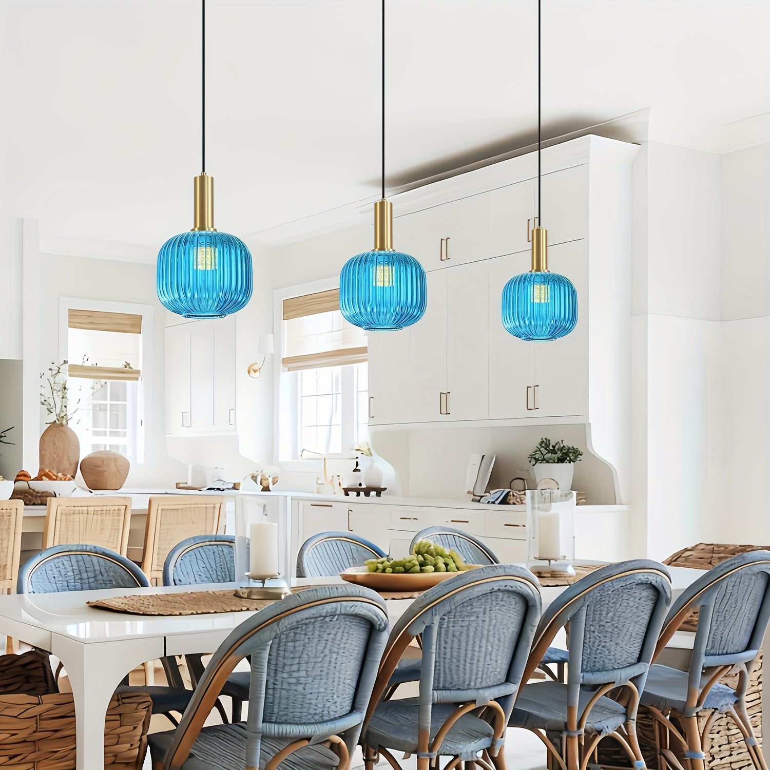 Blue glass modern minimalist pendant light, suitable for dining room, living room, kitchen, bulb not included