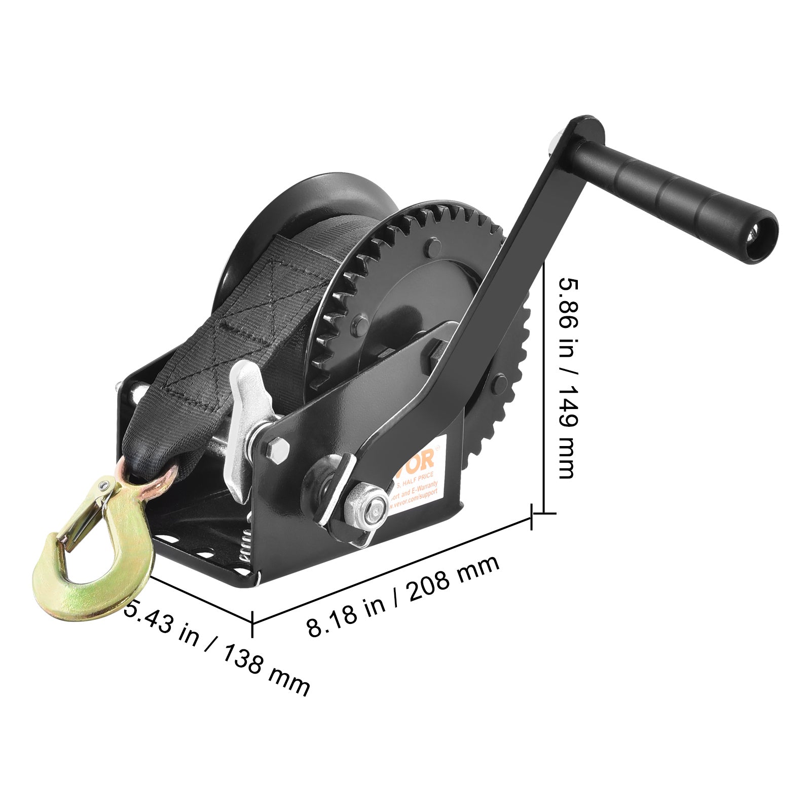 VEVOR Hand Winch, 1200/1600/2000/3500 lbs Pulling Capacity, Boat Trailer Winch with 23 ft Polyester Strap and Two-Way Ratchet, for Trailer, Boat or ATV Towing