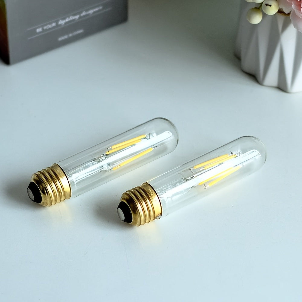 2PCS, decorative Edison LED filament bulb, T28 tubular LED bulb 120V 4W E26 base 4000K neutral white light clear glass bulb non-dimmable, test tube bulb