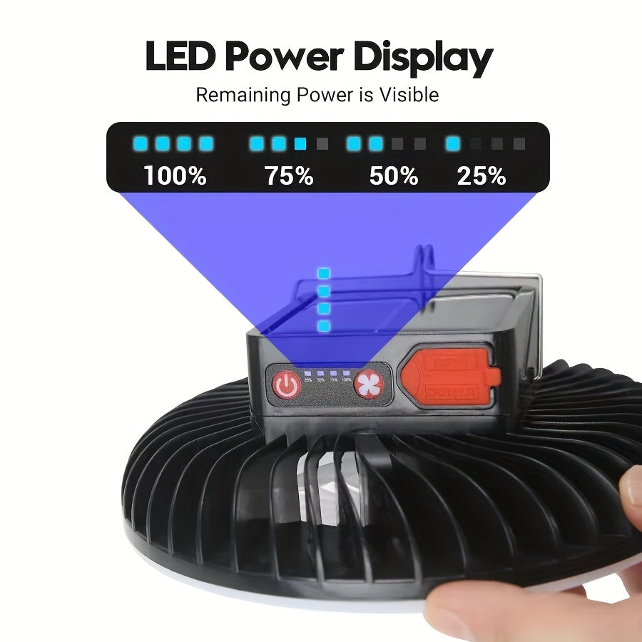 Portable Camping Fan Light with USB Charging Function, LED Fan Light for Tent, Working Lighting Hook, Powerful Repair Fill Light, Built-in 18650 Battery, Perfect for Camping, Hiking, Fishing and Outdoor Activities