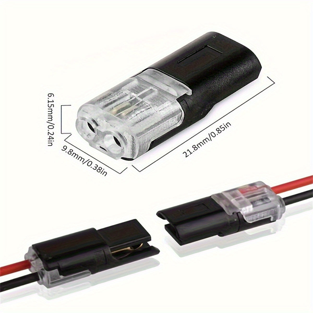 12pcs/60pcs Dual Wire Insertion Connector, 2-Pin 2-Port, PVC Insulation, Copper Contact Material, Quick Connect Terminal, No-Charge Power Mode, with Locking Clip, for LED Wire Connection in Cars and Home Use