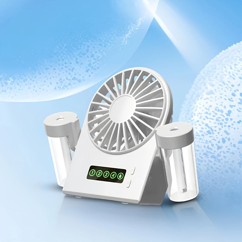 2025 New Dual-Nozzle Double Mist Spray Fan, Mist & Hydration Fan, Multi-Functional Spray Fan for Office Dorm Students, 1200mAh