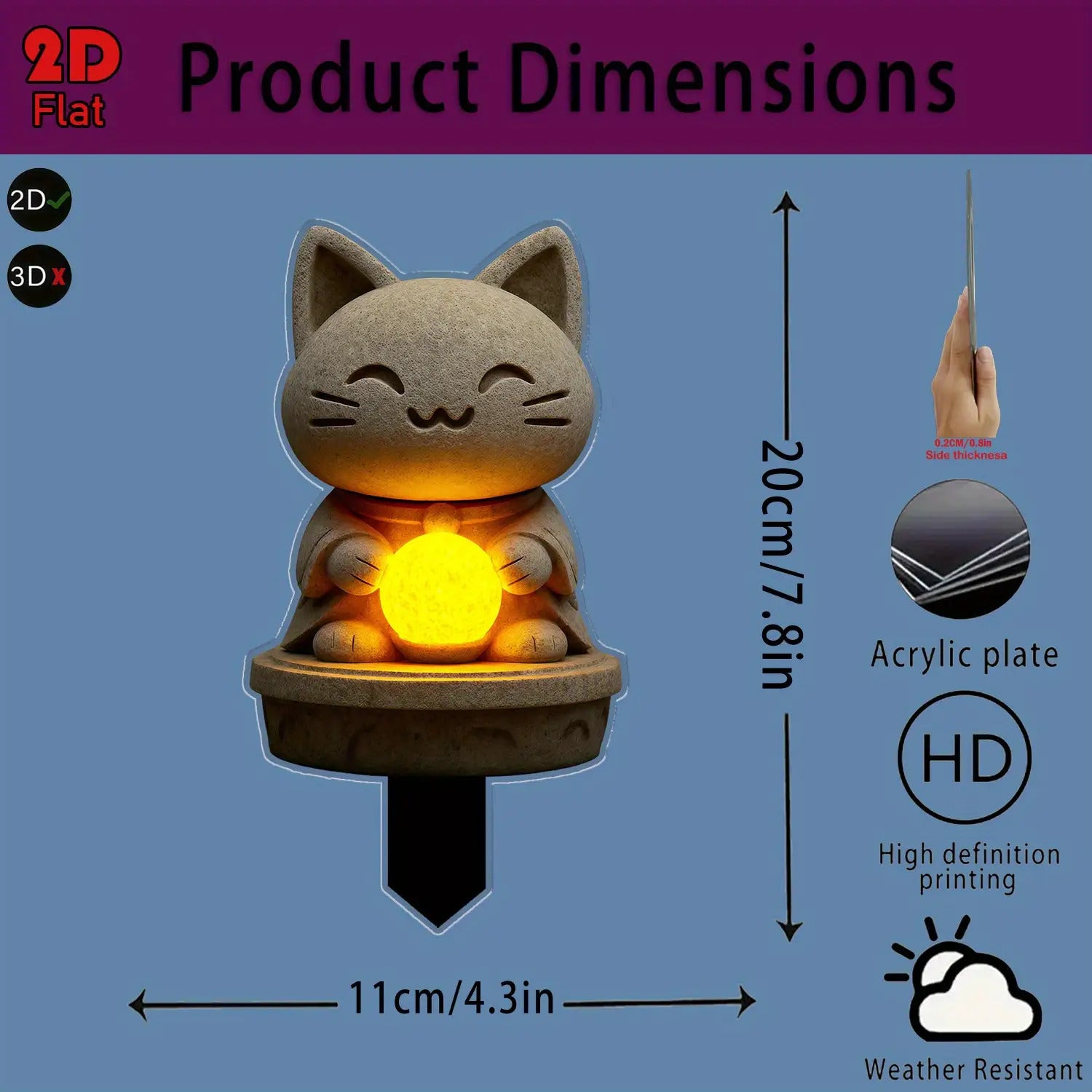 2D Flat Design, Cute Kitten-Shaped Lawn Light & Flower Pot – Durable Plastic Ground Insert Outdoor/Indoor Planter, Adorable Cat-Shaped Garden Decoration, Perfect for Courtyard, Cemetery, Lawn & Party Decor – Unique Outdoor Art Gift