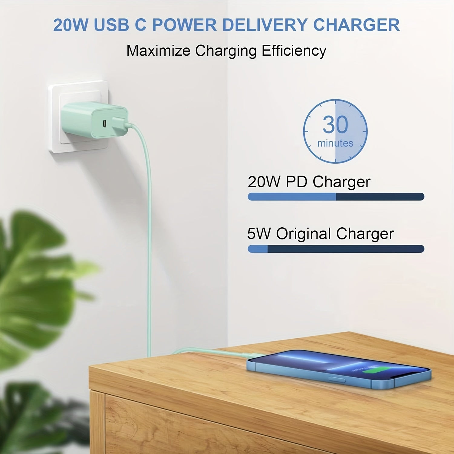 20W+20W USB C Charging Block Fast Charge, Dual Port Quick Charging Simulantaneous Data Transfer Power Adapter For IPhone 16/15/14/13/12/11/8/7, XS/X, IPad, Samsung - Green