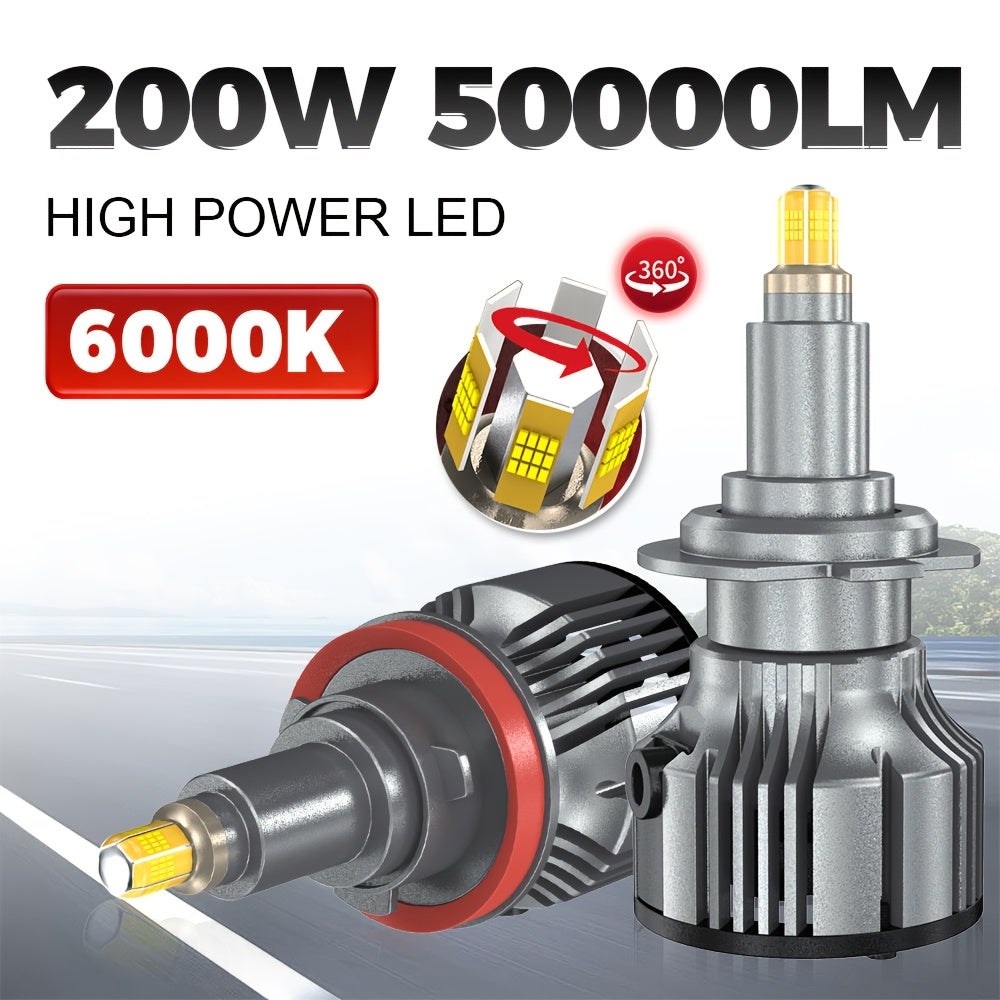 2-Pack 360° H7 LED Car Headlight Bulbs CANBUS H1 H8 H9 H11 200W 9005 9006 HB3 HB4 LED Fog Light Assembly