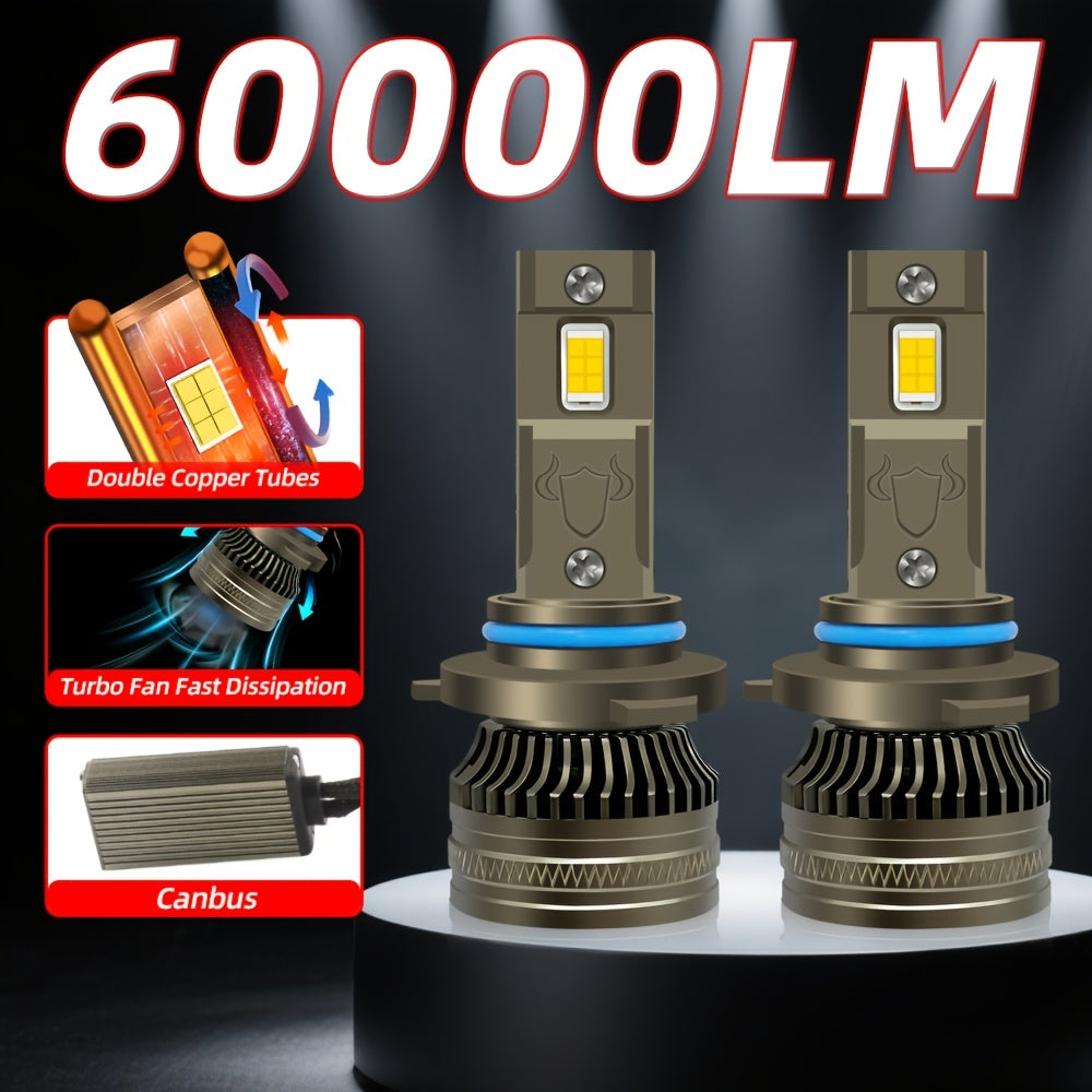 H7 Turbo LED Headlights 9005/HB3 9006/HB4 H1 H4 H11 LED Bulbs High/Low Beam Dual Copper Tube with Turbo Fan Error-Free Canbus 2Pcs