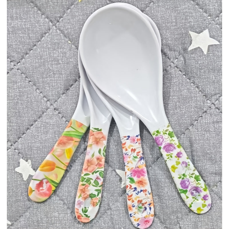 4-Piece Patterned Rice Spoon Set, Plastic Rice Spatula, Practical Utensil, White Household Spoon, Ideal for Home, Kitchen, Restaurant & Hotel Supplies