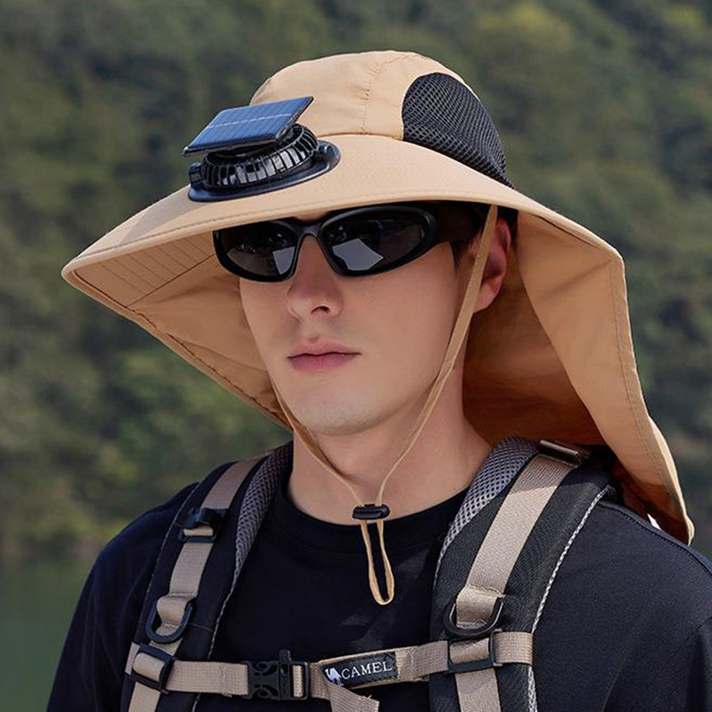Men's Sun Hat with Solar Fan, Wide Brim Outdoor Boonie Hat, Lightweight African Safari Hat