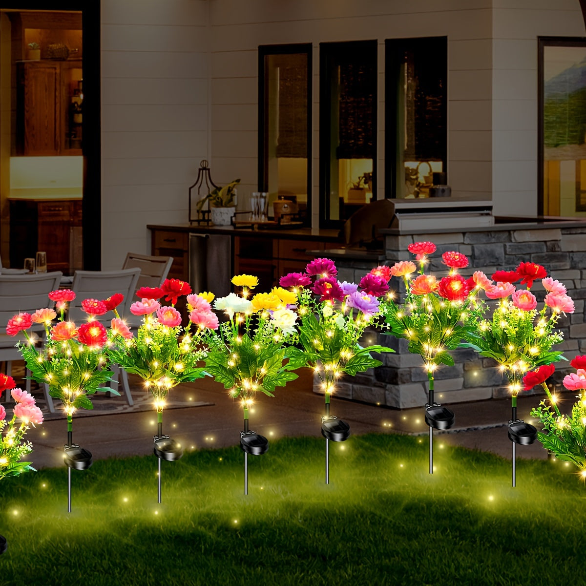 Five-Piece Solar Garden Light, Simulated Snow Lotus Glow, Outdoor Waterproof Flower Light, Outdoor Ambient Light, Suitable for Decorating Lawn, Garden, Path, Courtyard, Warm and Romantic Holiday Gift.