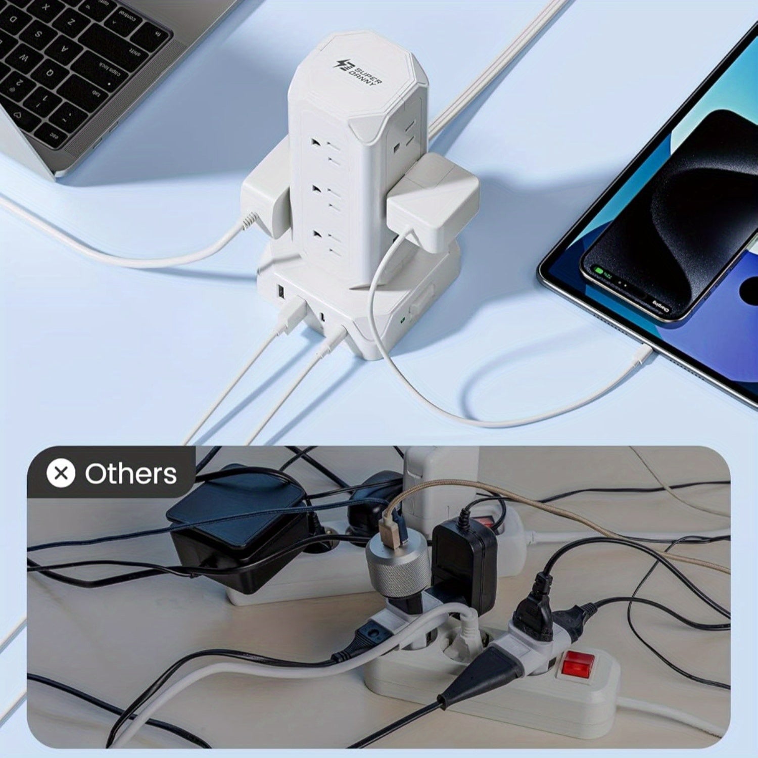 2pcs Power Strip Tower, 12 AC Outlets with 35W USB(2 USB-A & 2 USB-C) Charging Station, 1625W/13A, 1700J Surge Protector, 10ft Flat Plug Extension Cord with Multiple Outlets for Home, Office, Dorm