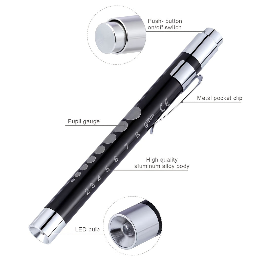1 Lightweight Aluminum Alloy Shell Doctor LED Pen Light, with Pupil Gauge & 5cm Ruler, Stainless Steel Pocket Clip, Pen-Style Flashlight, Ideal for Nurses, Doctors, Nursing Students as a Portable Examination Light