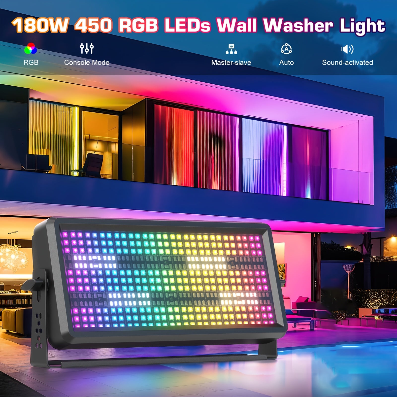 180W LED RGB Stage Light Bar Wall Washer Light Supports 4/11/165 Channel DMX Control RDM Function with Strobe Color Changing Flood Light Bar Suitable for Parties Discos Clubs Churches Birthdays Weddings