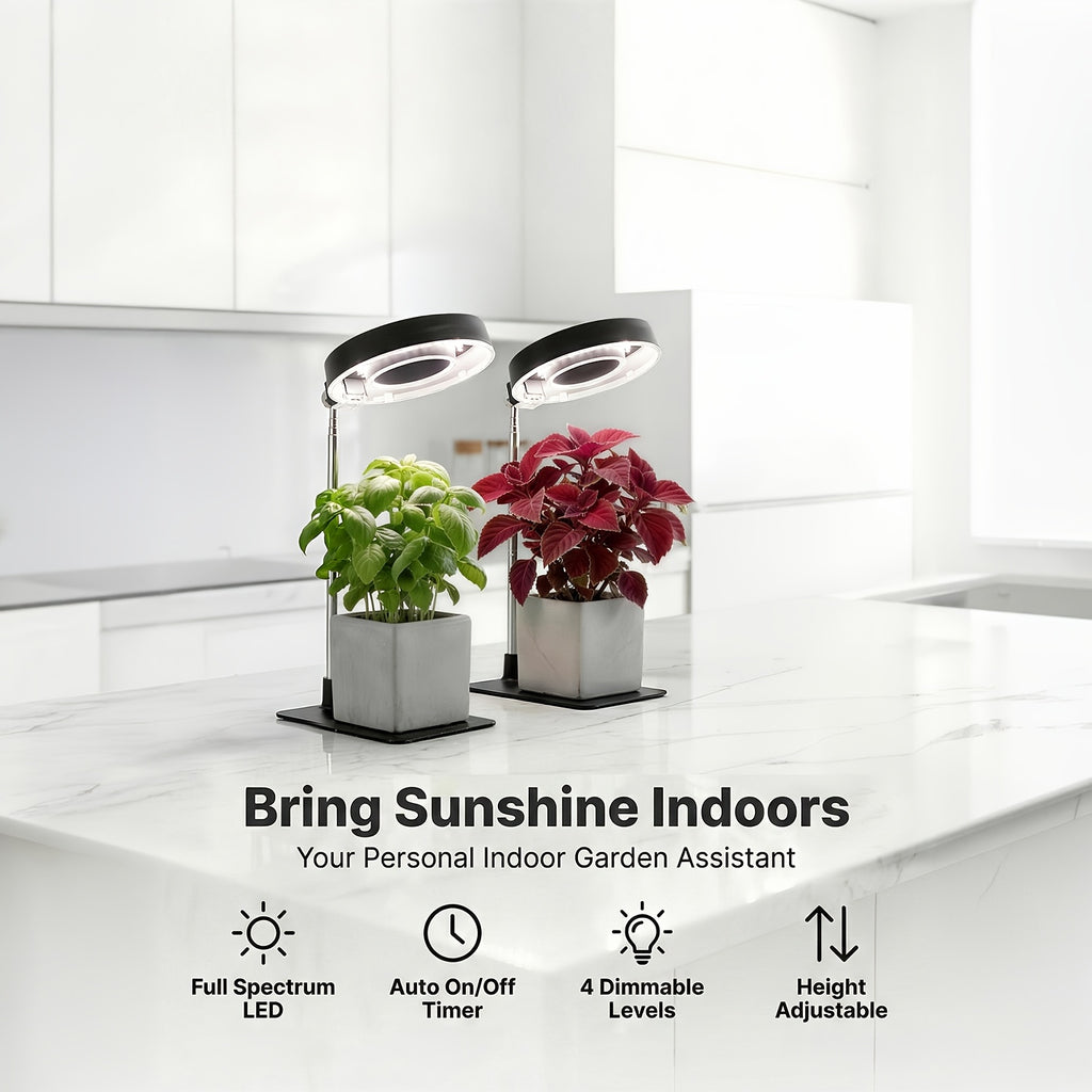 2-Pack Full Spectrum Indoor Plant Grow Light, 720° Rotatable Lamp Head, Retractable Pole, Stable Base, 4 Dimming Modes, 3/6/9H Auto Timer, Ideal for Small Potted Plants in Low-Light Corners