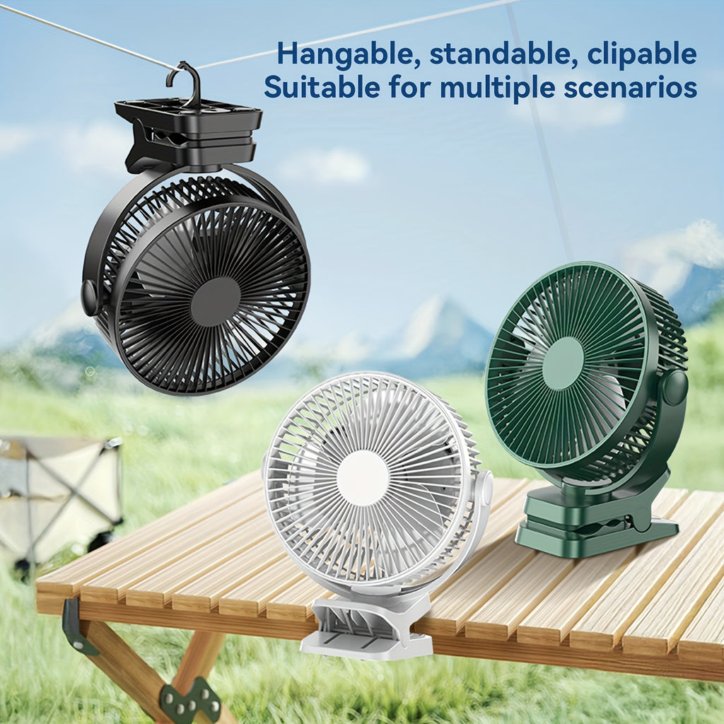 8 Inch Portable Clamp Desk Fan, 10000mAh Battery Up to 37H Working Time, USB Rechargeable Quiet Strong Airflow Fan with Digital Display, 5 Speed Levels, Durable Clamp Fan with Power Bank Output