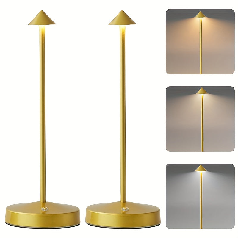2pc rechargeable ambiance wireless smart table lamp, portable LED battery-powered USB desk light, 3-level brightness adjustable bedside night light, suitable for restaurant and outdoor scenes