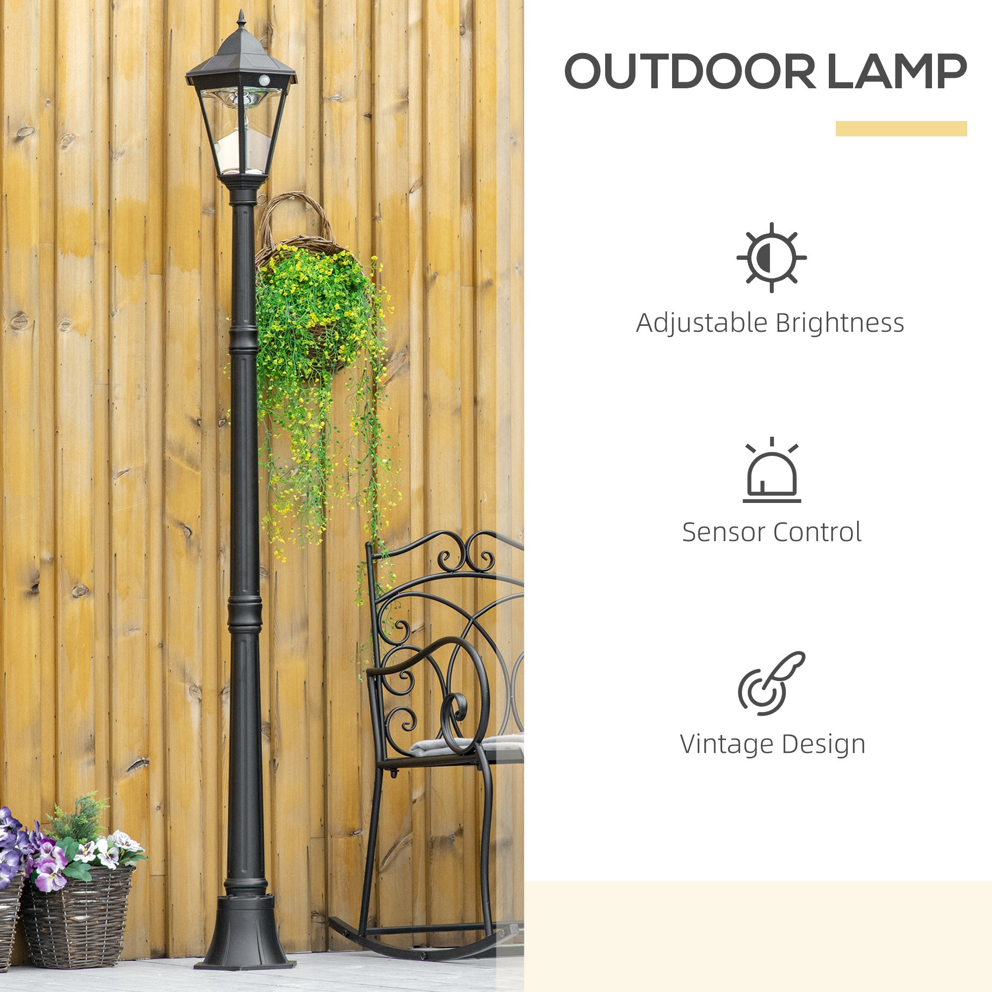 77-Inch Solar Lamp Post Light, Aluminum Outdoor Street Light Garden Light, PIR Motion Activated Sensor, Adjustable Brightness, Perfect for Lawn, Walkway, Driveway, Black