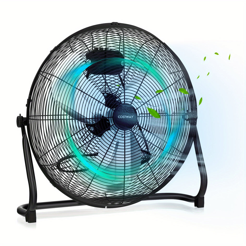 Life Star 20" High-Speed Industrial Floor Fan - 3-Speed Heavy-Duty Air Circulator, 145° Adjustable Tilt, Metal Aluminum Blades, Portable with Handle & Rubber Feet, for Warehouse/Garage/Basement (Black), Durable Build
