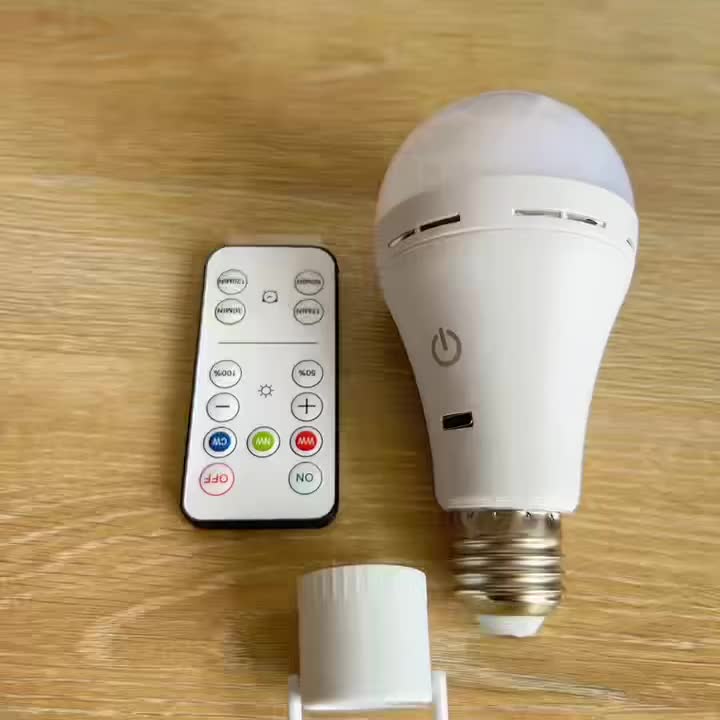Rechargeable remote control timer bulb, backup battery bulb for wall lamps and desk lamps, emergency rechargeable bulb for non-hardwired fixtures, 3 color temperatures, dimmable, 36V and below