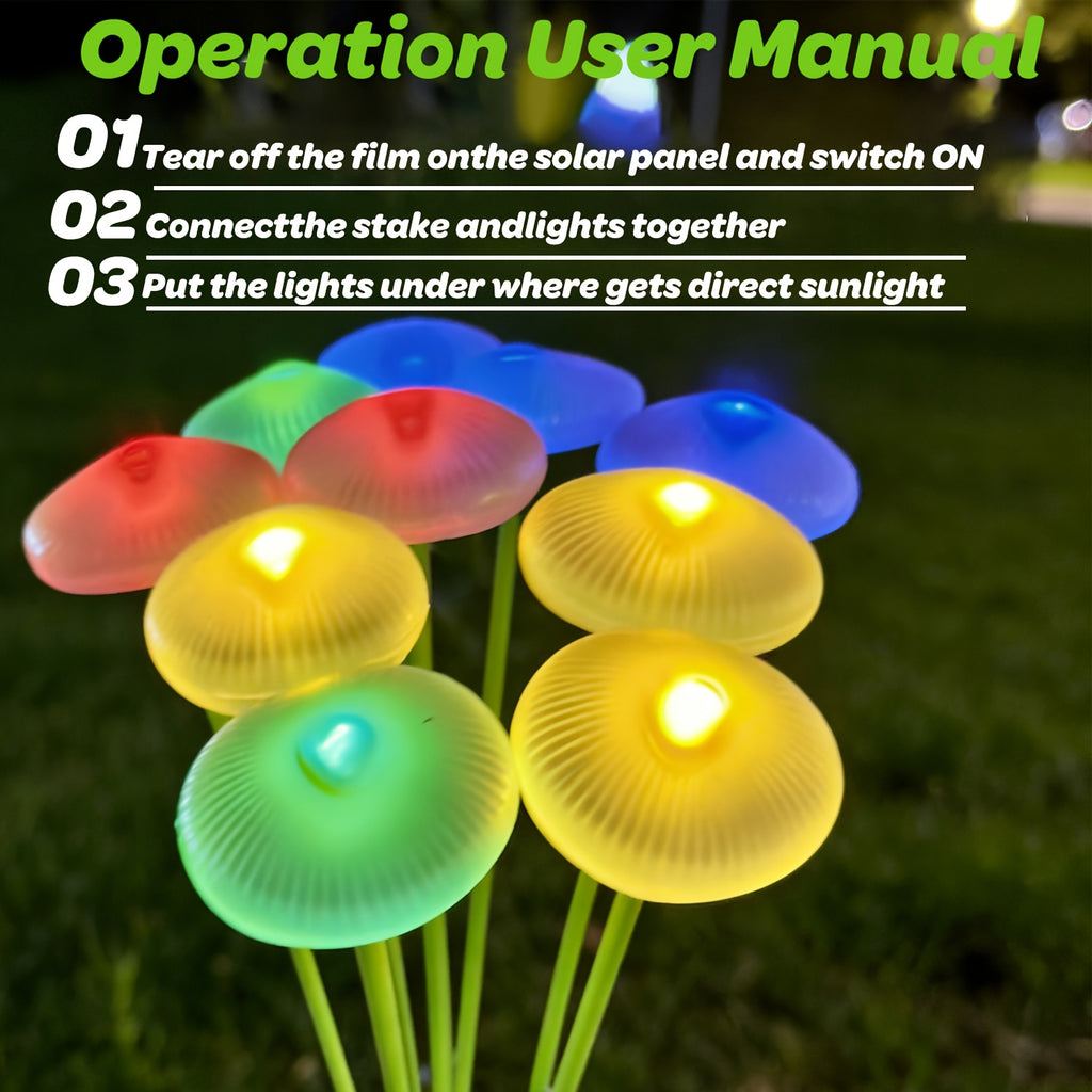 10/8/6LED Solar Jellyfish Mushroom Light, IP44 Garden Landscape Light, Outdoor Ground Insert Lawn Light, Courtyard Decorative Light, Festival Garden Decorative Light, Outdoor Pathway Light (Warm/Color Light)