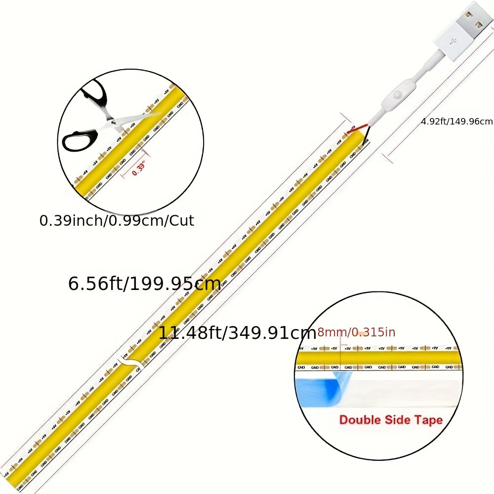 HOTU 2條裝超亮LED COB燈帶，直流5V USB供電，可自由彎曲，節能省電，適用於客廳牆面裝飾補光及背光的多場景照明