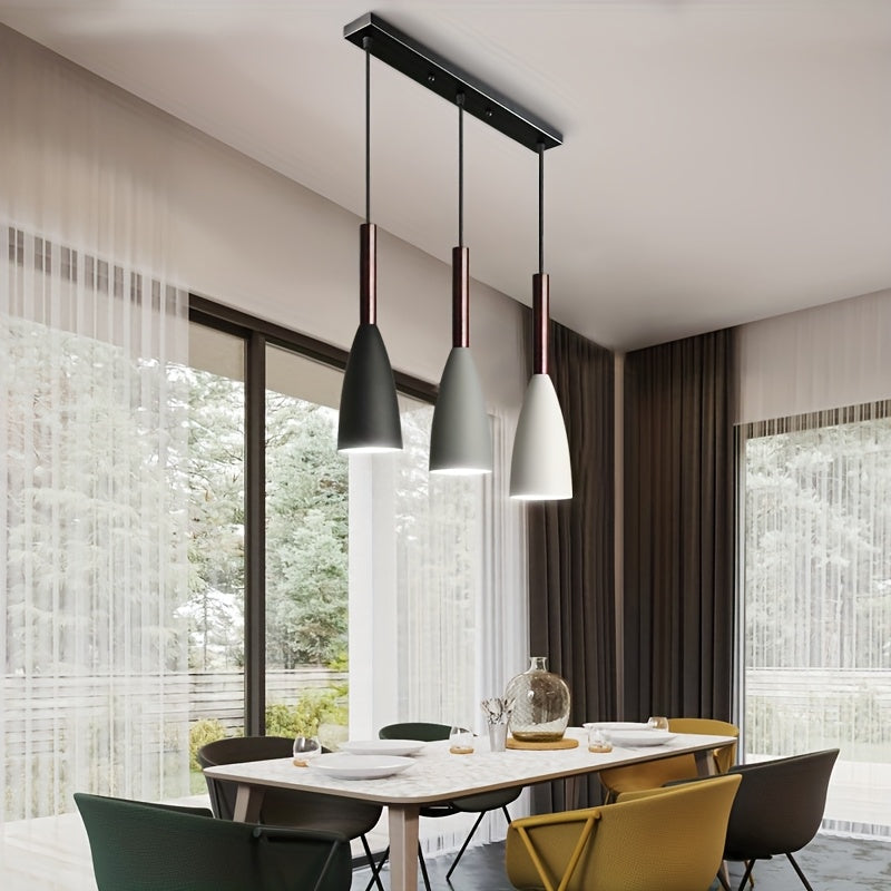 1-Piece Nordic Modern 3-Head Pendant Light, E27 Socket, White/Gray/Black Iron Art Pendant Lamp, Bulb Not Included, Decorative Light for Office, Kitchen and Dining Room