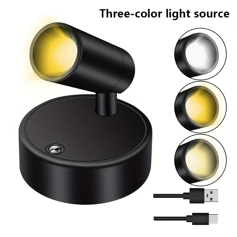 1/2-pack LED multi-functional spotlight, desktop reading light, with 3 color modes, adjustable brightness, built-in rechargeable battery, black and white two-color housing, semi-recessed wall mounting, adjustable angle and brightness