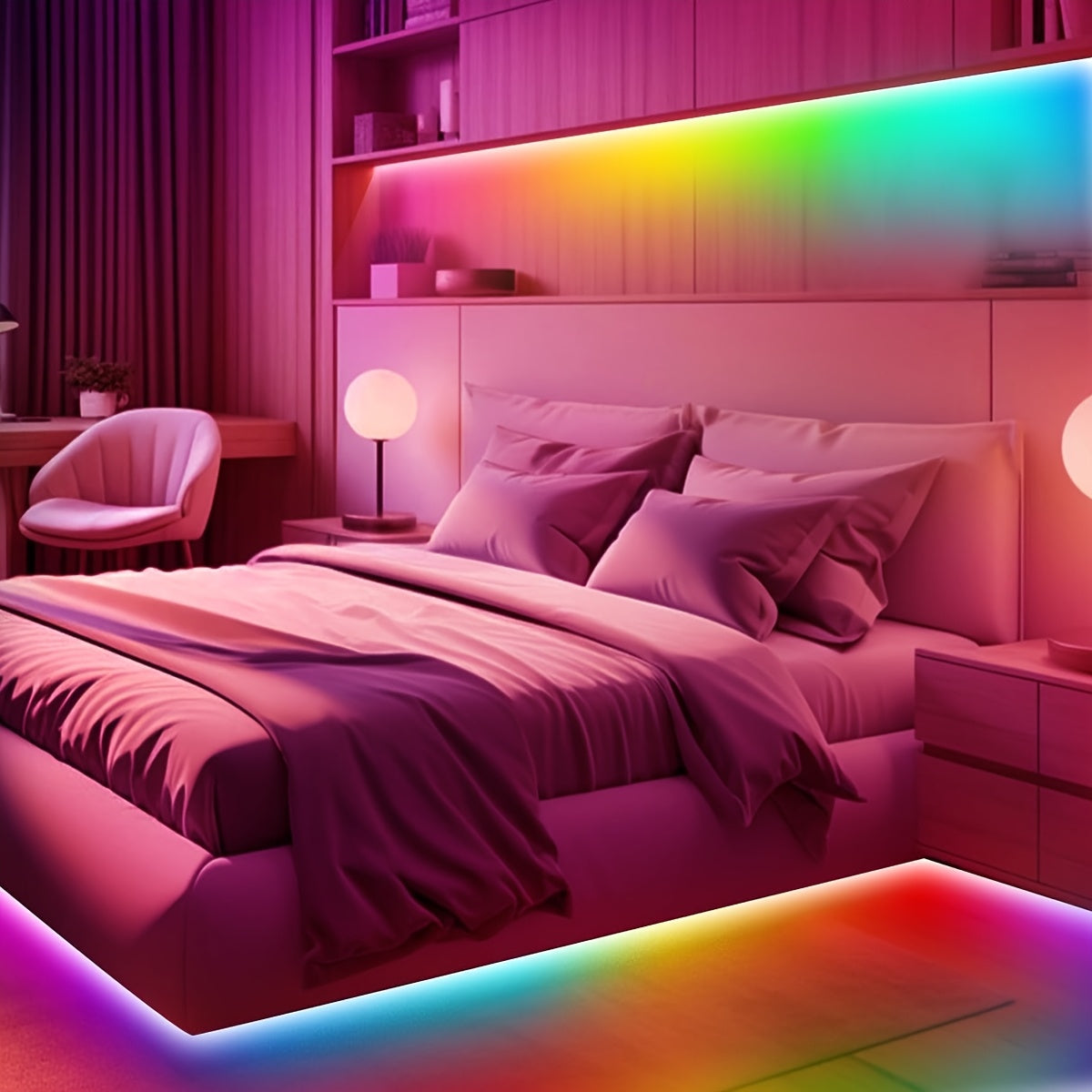 AOEVK WS2812B RGB LED 燈條，4.92 英尺變色，帶 3 鍵遙控器，USB 供電，144 個 LED/米，單獨可定址，內建 IC 晶片，適用於遊戲室、家庭劇院、派對裝飾