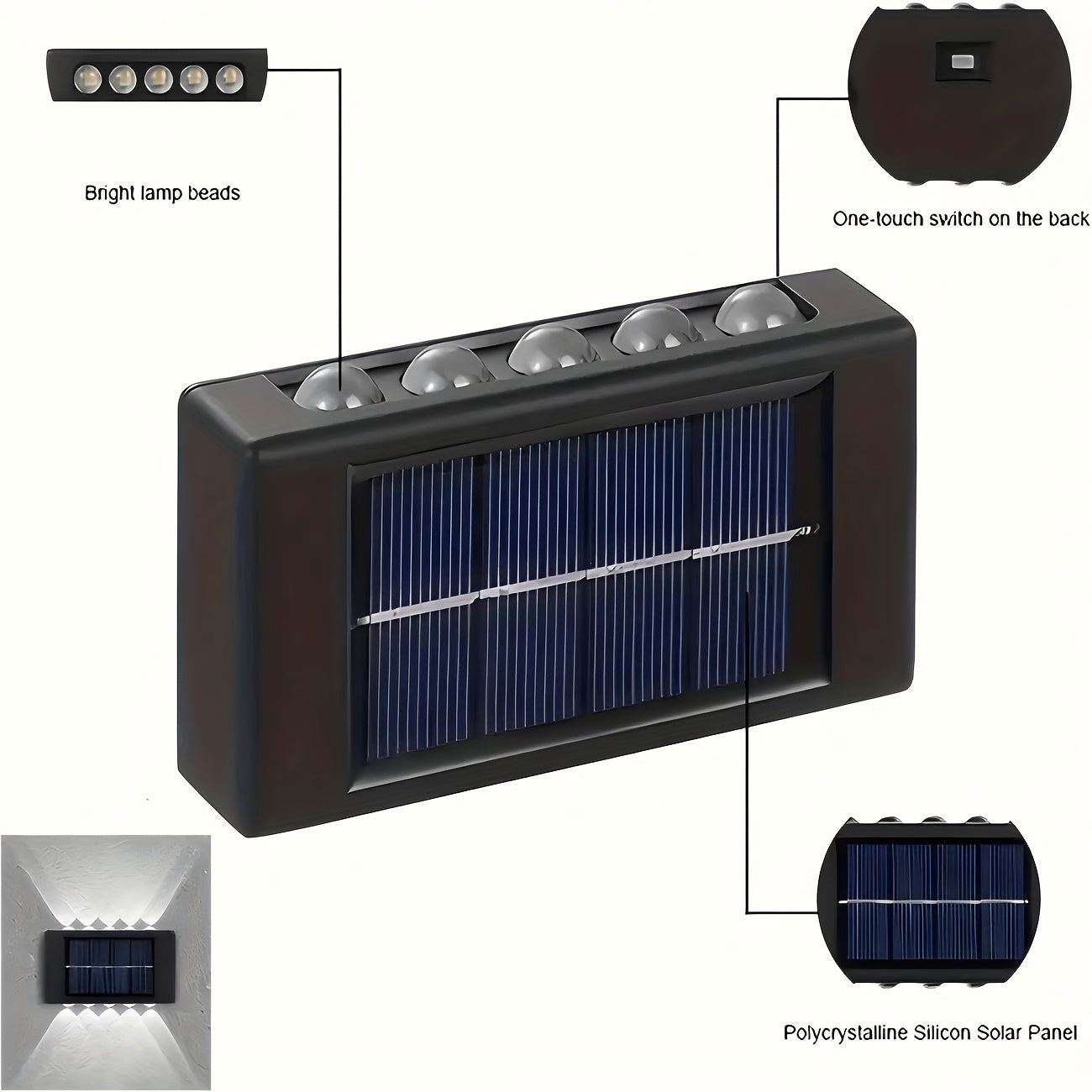 5pcs 10LED Solar Light Outdoor Courtyard Light Yard Garden Decorative Light Fence Wall Washer New Up and Down Glowing Ambient Wall Light