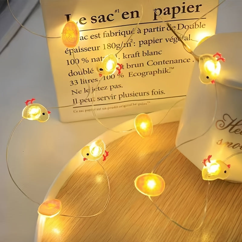 發光小雞與彩蛋銅線燈串，電池供電節日彩蛋裝飾燈，可愛餐廳慶典室內氛圍燈