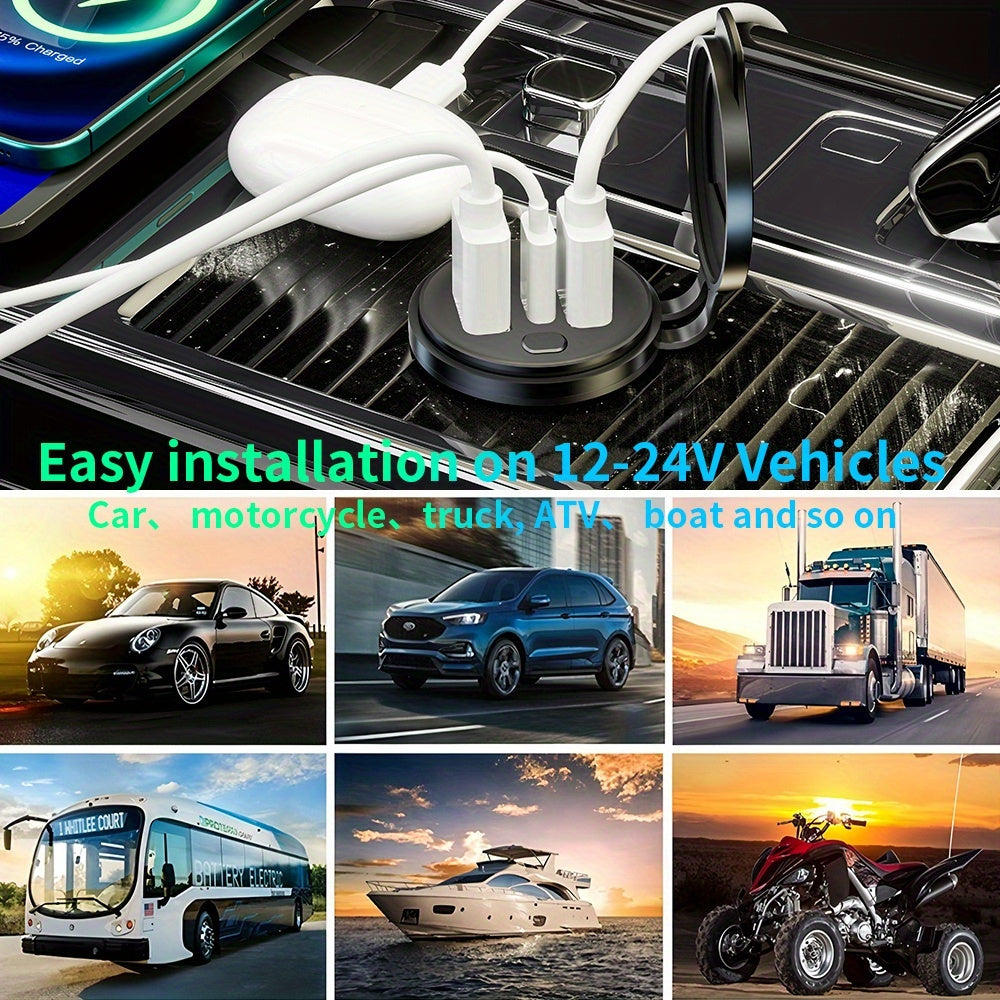 Versatile Car Charger - Features a Switch, Compatible with 12V/24V for Vehicles, Boats, Motorcycles, And Rvs - Portable, Includes Installation Tools|Stylish Design|Includes Voltmeter, Socket for Boat Charging, No Battery Included