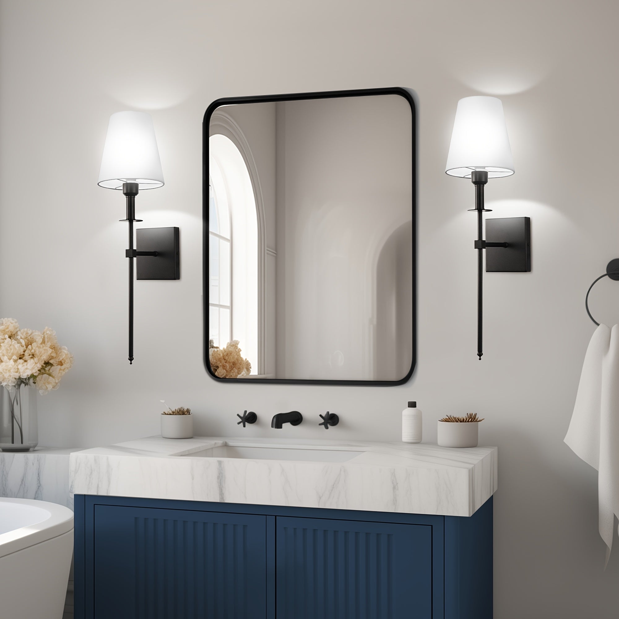 Upgraded RGB remote control wall light, equipped with rechargeable battery and white fabric lampshade, suitable for home decoration scenes such as bedroom, living room, game room. Designed with E26 lamp holder