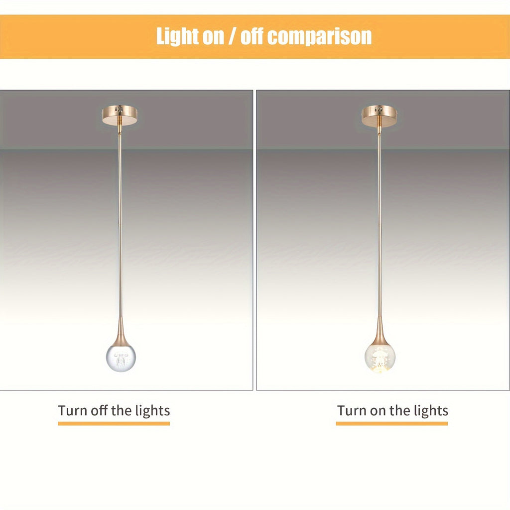 Enkerr modern mini LED jellyfish pendant light - height-adjustable teardrop-shaped chandelier, with crystal acrylic lampshade and gold finish, hardwired ceiling light, suitable for kitchen island, bedroom, bar (110V, with switch control)