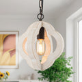9.84-Inch Modern Farmhouse Style Wood Pendant Light, Distressed White Oak Finish with Adjustable Chain – Semi-Flush Mount Ceiling Hanging Fixture, Suitable for Kitchen Island, Dining Room, Entryway, Foyer
