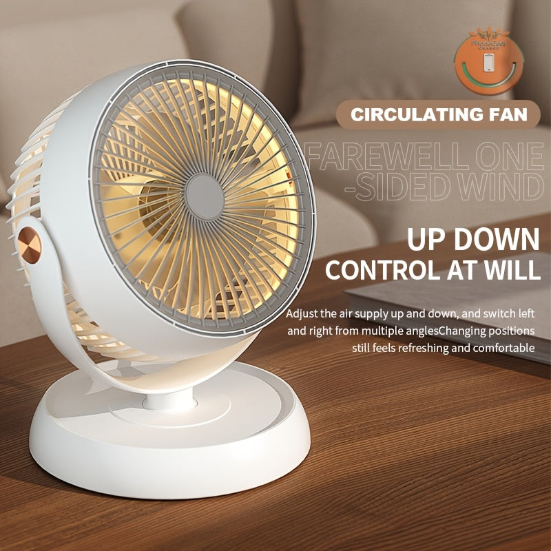 Large Quiet Air Circulation Table Fan - Size: 9.84in x 8.07in | Warm Light Turbo Desktop Circulator Fan, Fast Indoor Air Circulation, Multi-Speed High Wind Adjustment, Groove Back for Wall Mount