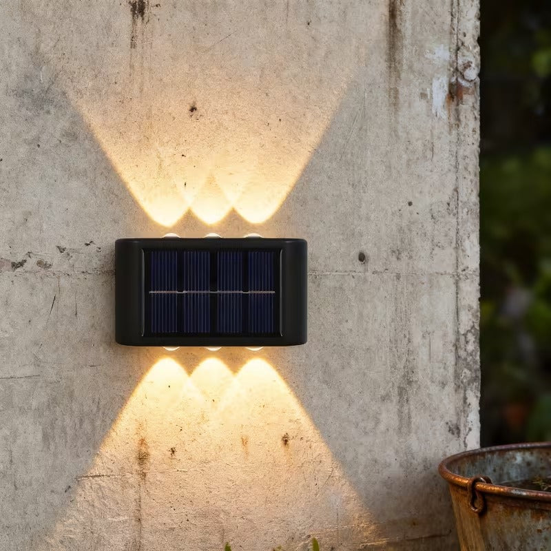 6 LED Solar Wall Light, Outdoor Anti-Glare Light, Solar Outdoor Wall Washer Light, Double-Head Wall Light, Solar Charging, Semi-Flush Mount Installation, Soft Light Anti-Glare, Warm White/White Light Optional, IP65 High-Brightness LED Step Light