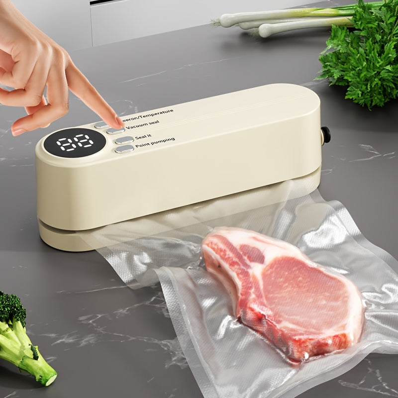 Compact Vacuum Sealer with Digital Display - Fast Sealing, Comes with Pump and Sealer Bags, for Food Preservation, Snacks, Meat, Fruits and Vegetables - Space-Saving Design Vacuum Sealer