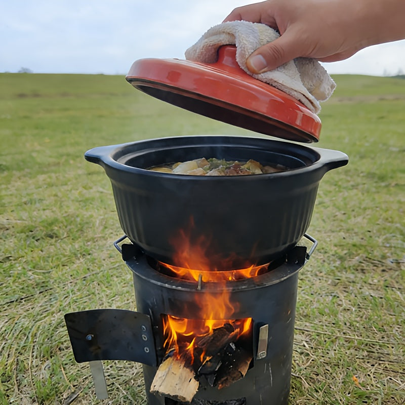 Small Outdoor Stove, BBQ Enclosure Stove, Multi-Functional Charcoal Stove, Camping Cooking Wood Stove, Ideal for Tea Boiling, Heating, BBQ and Rice Cooking. Features a Portable Design with Safe Grip.