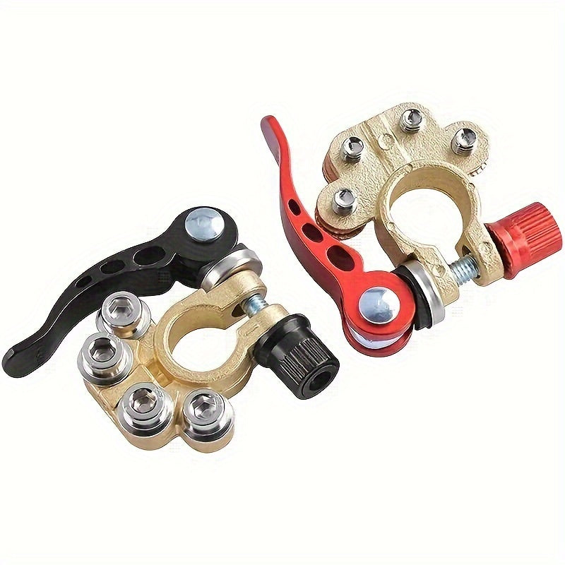 2-Piece Heavy Duty Brass Battery Terminal Connectors - 4-Way Quick Disconnect for Car, Truck & Marine