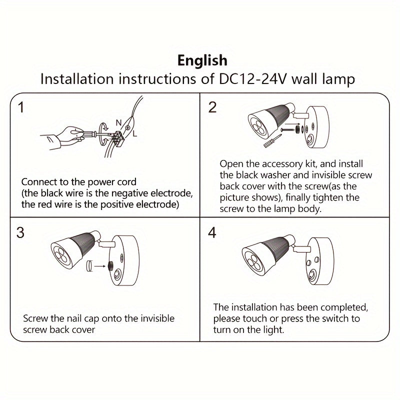 1pc RV indoor lighting light rotatable LED reading light spotlight, with push button switch, 3W bedside reading lamp, suitable for camper van, trailer, station wagon, marine yacht indoor lighting, DC12-24V