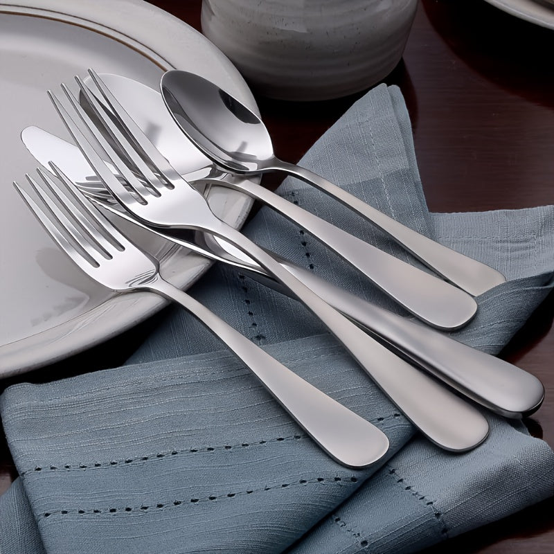 Stainless Steel Western Cutlery Set – Includes Dinner Fork, Dinner Spoon & Tea Spoon – Luxurious Silver Color, Dishwasher Safe – Top Choice for Family Gatherings & Wedding Gifts