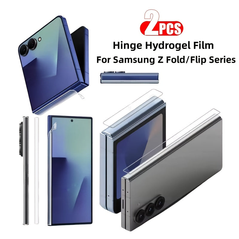 2 片装（2 片中轴水凝软膜）适用于三星 Galaxy Z Fold 7/Z Fold 6/Z Fold 5/Z Fold 4/Flip 7/Flip 6/Flip 5/Flip 4 折叠屏铰链中轴贴膜 柔性水凝材质 防刮耐磨 无缝贴合 防尘防汗 不易脱落 保护铰链中轴 延长机身寿命 高清透明 不影响折叠开合 智能手机用户 科技爱好者 Black Friday/Christmas/Cyber Monday/New Year 热销
