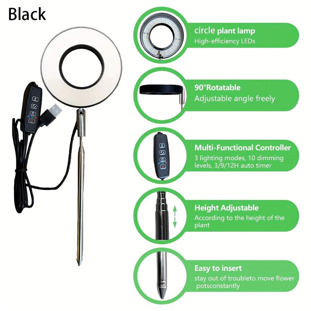 2-Pack LED Plant Grow Light, 3 Color Modes Adjustable Length Up to 63cm/24.8inch, USB Powered, 4-Key Control Switch, 3/9/12H Timer, Lamp Head Diameter 9cm/3.54inch, 10-Level Dimmable Brightness, 48 LED Beads, Super Bright & Wide Lighting Range