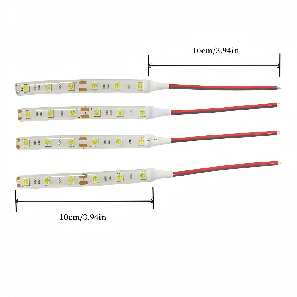 4条装 DC12V LED 灯条5050 SMD-10 厘米/3.94 英寸（6 个 LED灯珠）+30 厘米/11.81 英寸（18 个 LED灯珠）柔性可剪裁带背胶，适用于照明、家居装饰（白色/红色/蓝色）