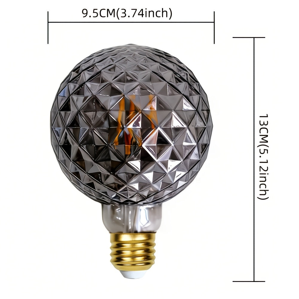 1 piece, vintage 4 watt 2700K warm white crystal LED bulb, 120V 4W Edison screw base E26, special decorative bulb, gray glass, crystal bulb