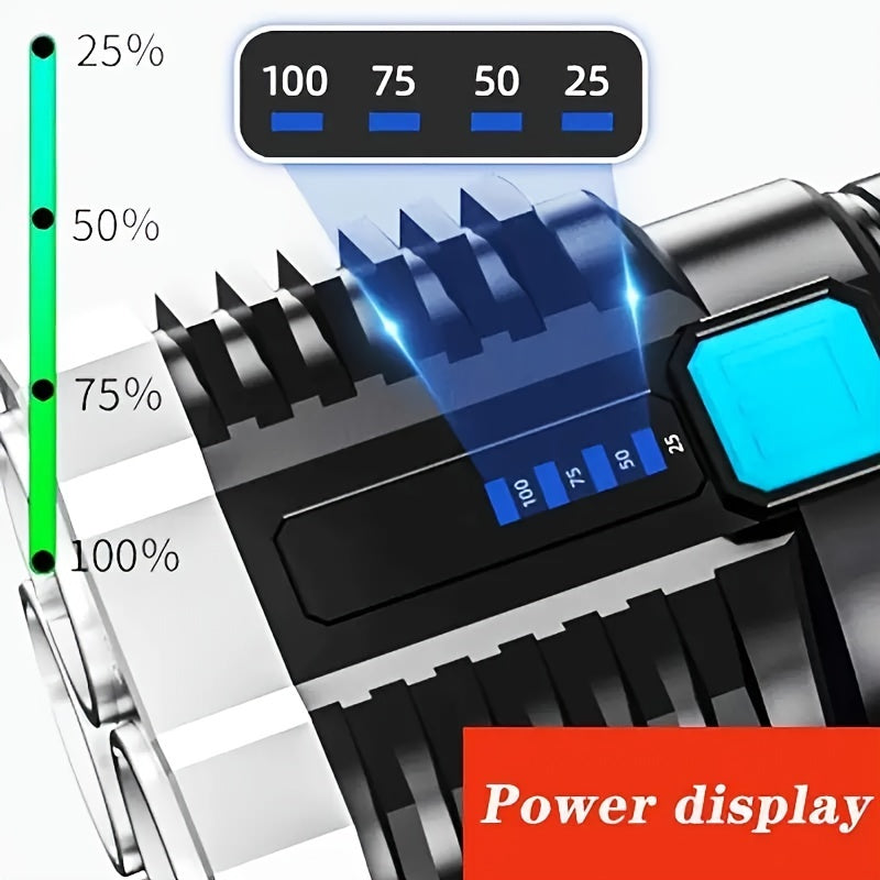 High Power IP65 LED Flashlight, Super Bright Long Range Rechargeable Tactical Handheld Light, Outdoor Camping Lantern