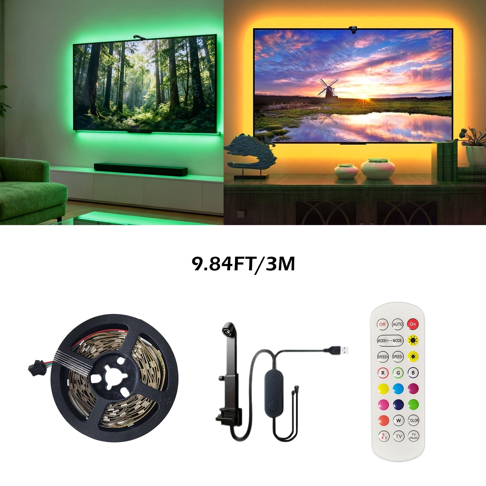 1PC 5V USB 灯带，AR 色彩传感。电视背景客厅氛围灯。家庭影院，游戏室装饰灯条。新年，情人节 圣诞派个氛围装饰灯带