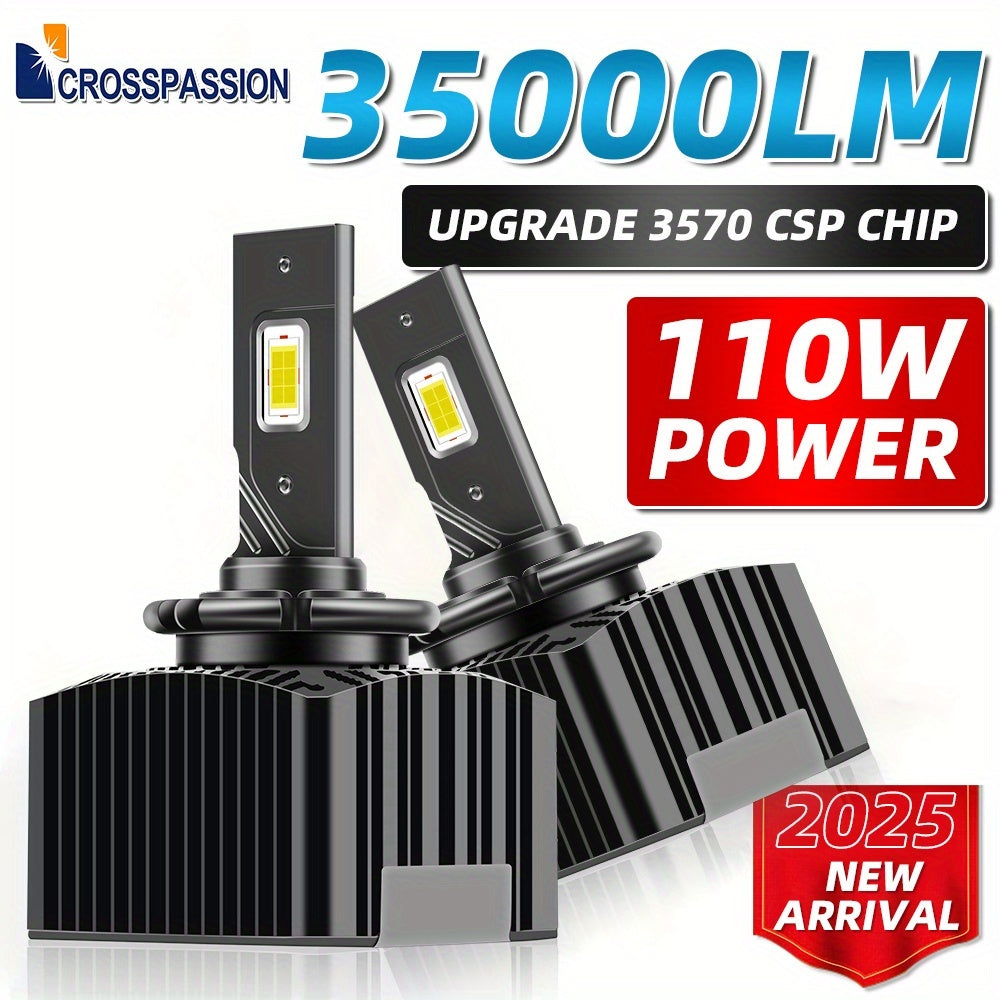 Super Bright LED D1S D2S D3S D4S D5S High/Low Beam CSP Car Light, 6000K High Brightness White, Aluminum Housing with Fast Cooling Fan, Built-in Driver, Plug-and-Play, 2-Pack